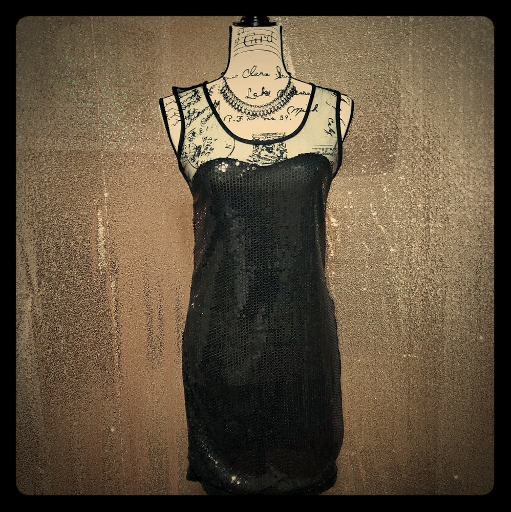 Black Sequins Mini Dress